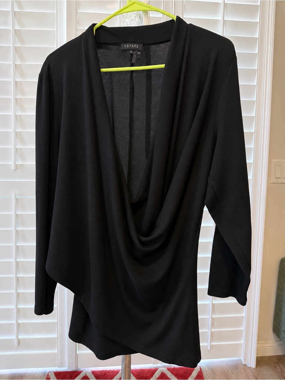1.STATE Black Draped Cowl Front Long Sleeve Top Size XL